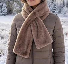 Women's Ruffle Faux Fur Pull-Through Scarf Suede Keyhole Scarf Plush Soft