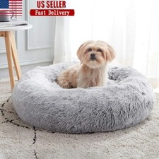 Calming Dog Bed Soft Round Pet Cuddler Anti Anxiety Plush Cushion Non Skid New