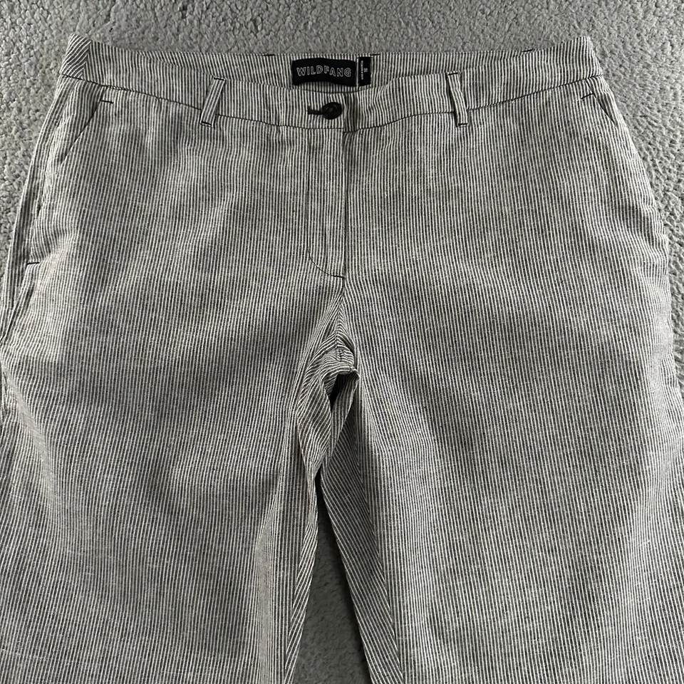 Wildfang Womens Pants Gray White Size 16 The Essential Linen Trouser Striped - Image 2 of 4