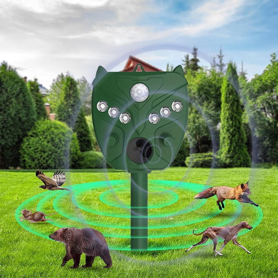 Solar Ultrasonic Animal Repeller Outdoor Dog Squirrel Raccoon Deterrent