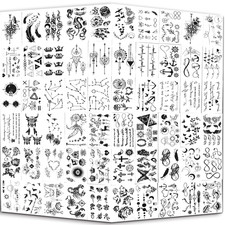 Tiny Waterproof Temporary Tattoos - 60 Sheets, Moon Stars Constellations Music C