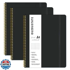 Ouzoustate Lined Spiral Notebook A4 Hard Cover Notebook 8.5" x 11", Black Col