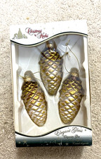 Krebs Mercury Glass Glittered Pine Cone Ornaments Set of 3