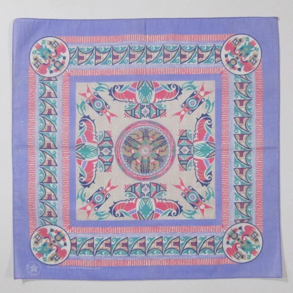 Bandana Púrpura Vintage Suroeste Pájaro Kachina Indio Azteca Hecho en EE. UU. Foto 3 de 4