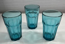 3 IKEA POKAL Tumbler Drinking Glasses Teal Blue Green 12 oz #20774 Russian Made