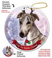 Up to Snow Good Ornament - Brindle Fawn Greyhound