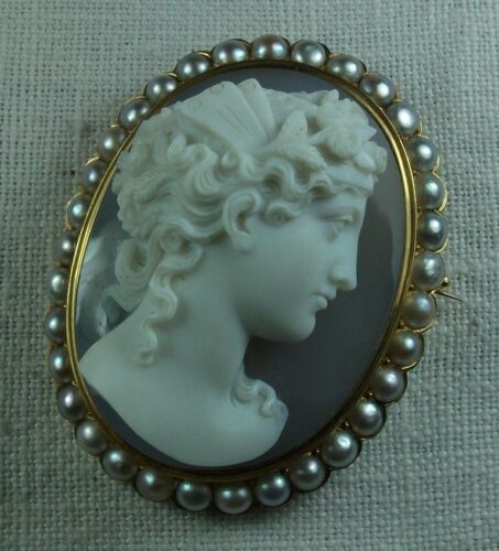 Antique Victorian Goddess Psyche Hard Stone Cameo Pendant Brooch - Picture 1 of 12