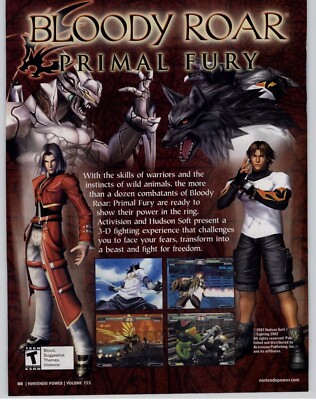 2002 Bloody Roar Primal Fury Nintendo Power Video Game Art Vintage Print Ad 
