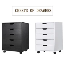 5 Drawers Dresser for Bedroom Dresser Chest of Drawers with Wheels Black/White