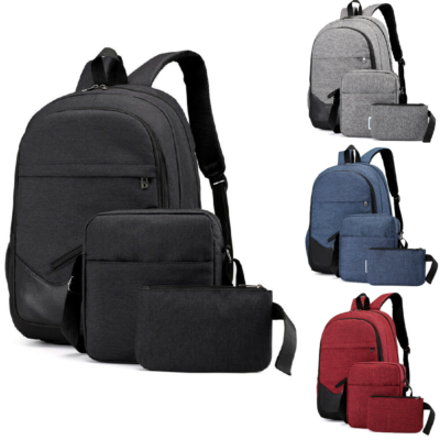 Men Women 3PCS Travel Laptop Schoolbag Backpack Rucksack Stylish Bag Pouch Set(Gray)
