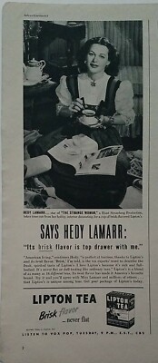 1946 Lipton tea bags Hedy Lamarr star of the strange Woman movie vintage ad
