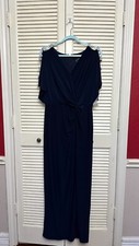 Alex Evenings Women's Long Knot Dress with Embellished Short Sleeve, Sz 12, Navy