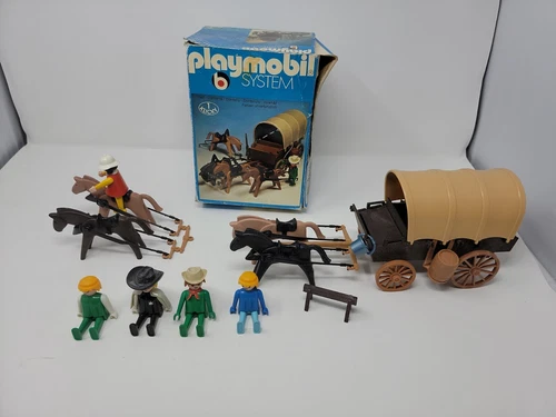 Vtg 1976 Playmobil Art- Nr. 3243 S1 Covered Wagon and Horses Geobra Germany