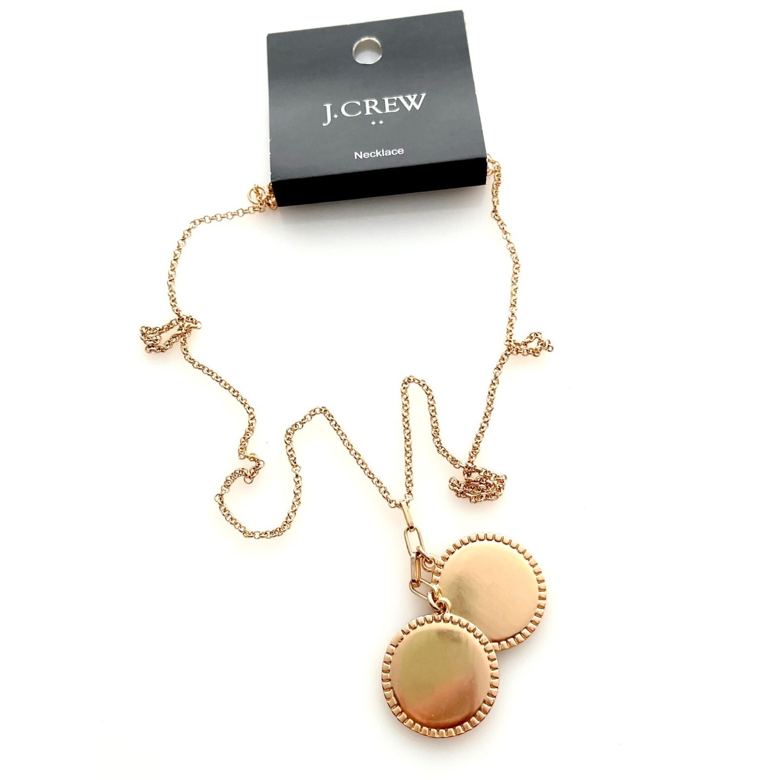 J. Crew Pendant Necklace Double Discs, Brushed Gold Tone NEW eBay