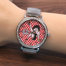 Betty Boop Women's Silver Finish Analog Wristwatch  stretch band