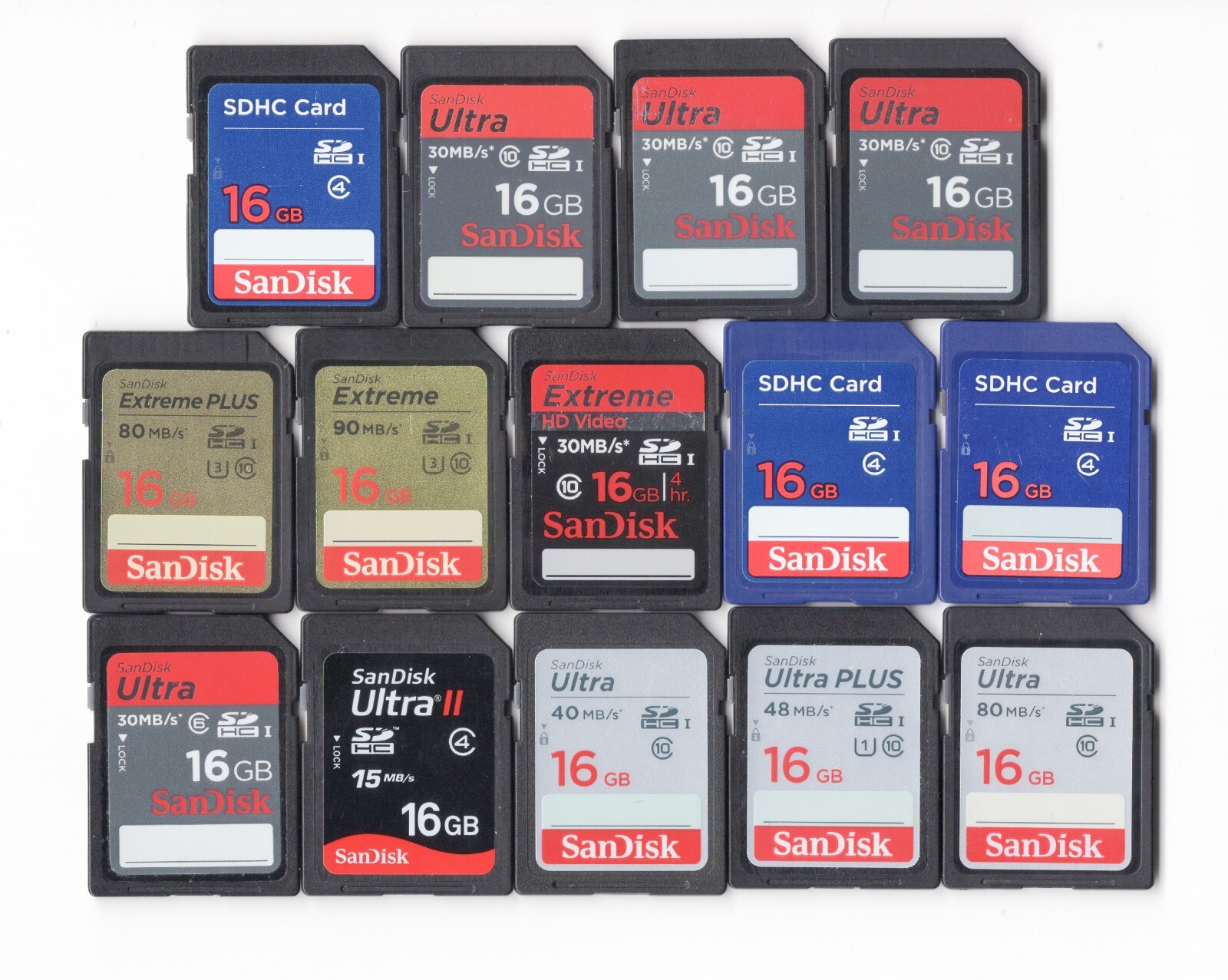 Lot Of 14x SanDisk 16GB SDHC Camera Memory Cards
