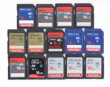 Lot Of 14x SanDisk 16GB SDHC Camera Memory Cards