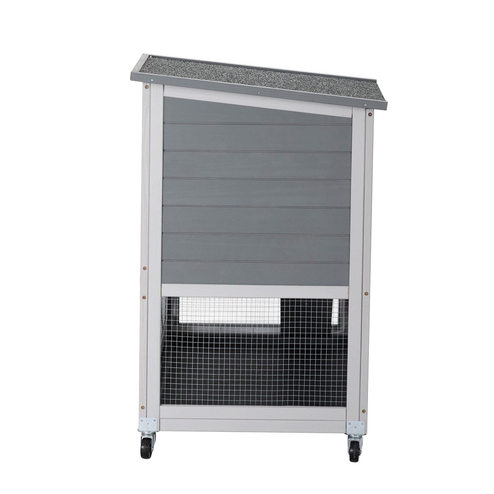 Large Rabbit Hutch, Wooden Bunny Cage with Casters, Fence, Trays, Water