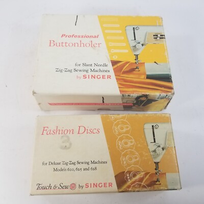 Vtg Singer Professional Buttonholer Slant Zig-Zag & Fashion Discs 620 625 628