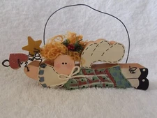 Wood Painted Flying Angel with Heart & Star Christmas Ornament Folk Art