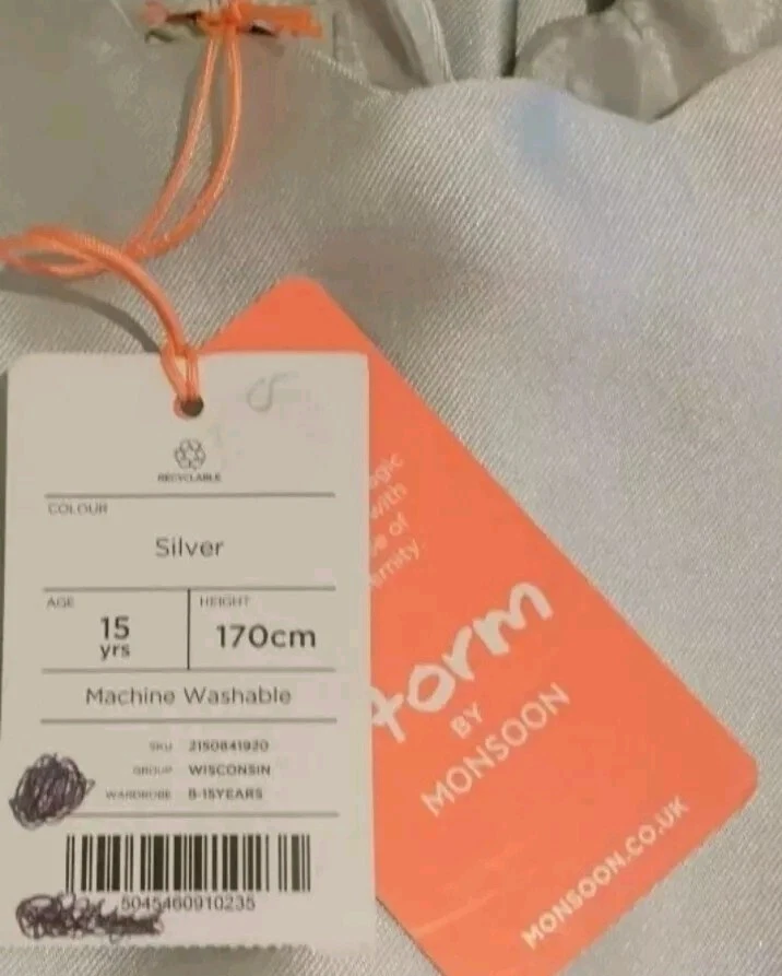 Monsoon Storm Wisconsin Silver Dress Age 15 Bnwt Bridesmaid Prom Party 170 Cm - Image 4 of 4