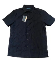 PERRY ELLIS Mens Shirt Black Cotton Short Sleeve Button-up, S