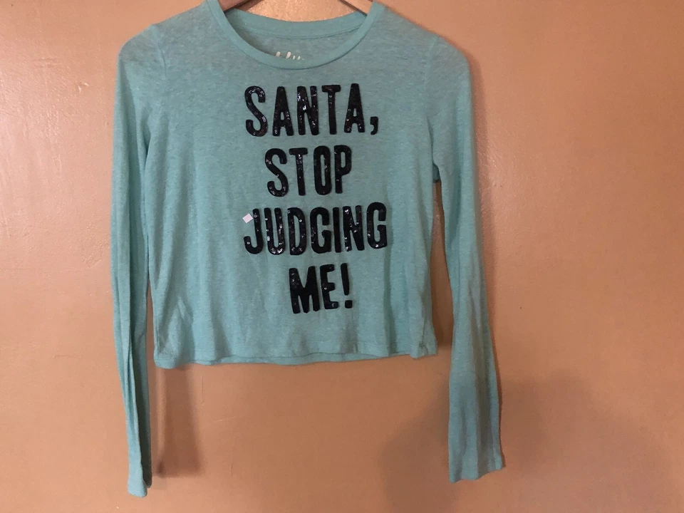 Aeropostale Junior Girl's Size MED Top Crop Crew Neck Blue Sequin Long Sleeve - Image 4 of 4