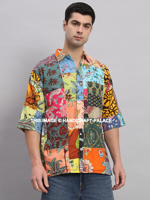 Men's Oversized Patchwork Casual T Shirts Beach Party Multi