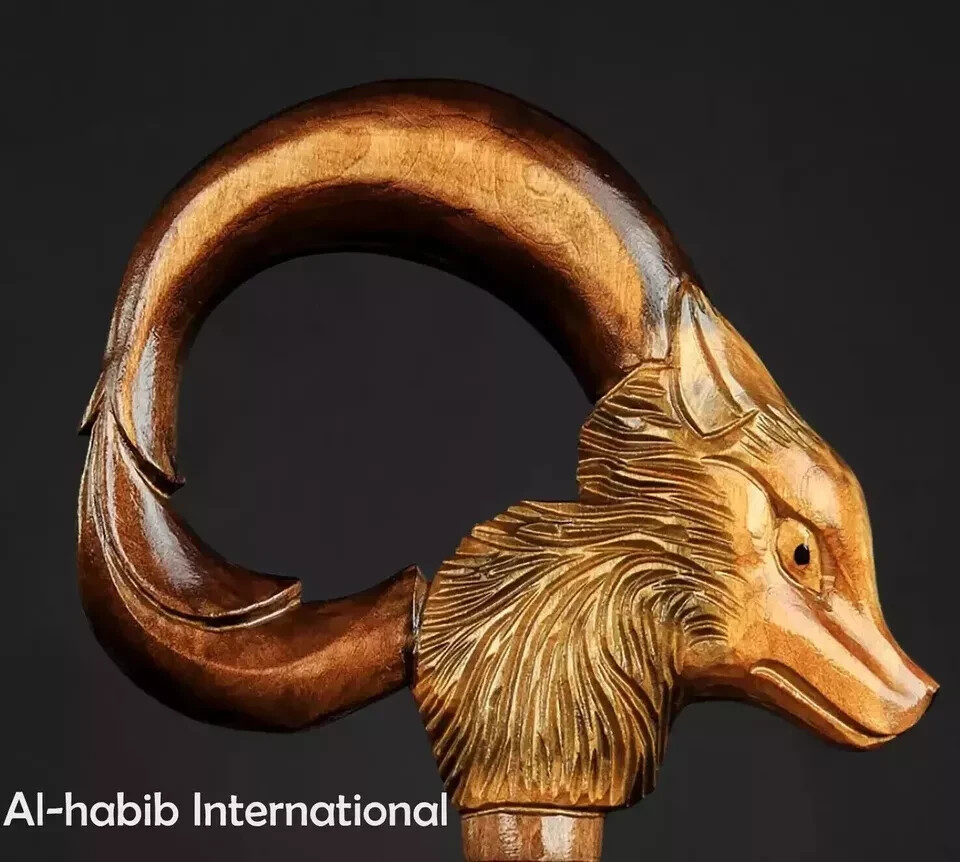 Hand craved ram handle wooden walking cane ram walking stick best GF eBay