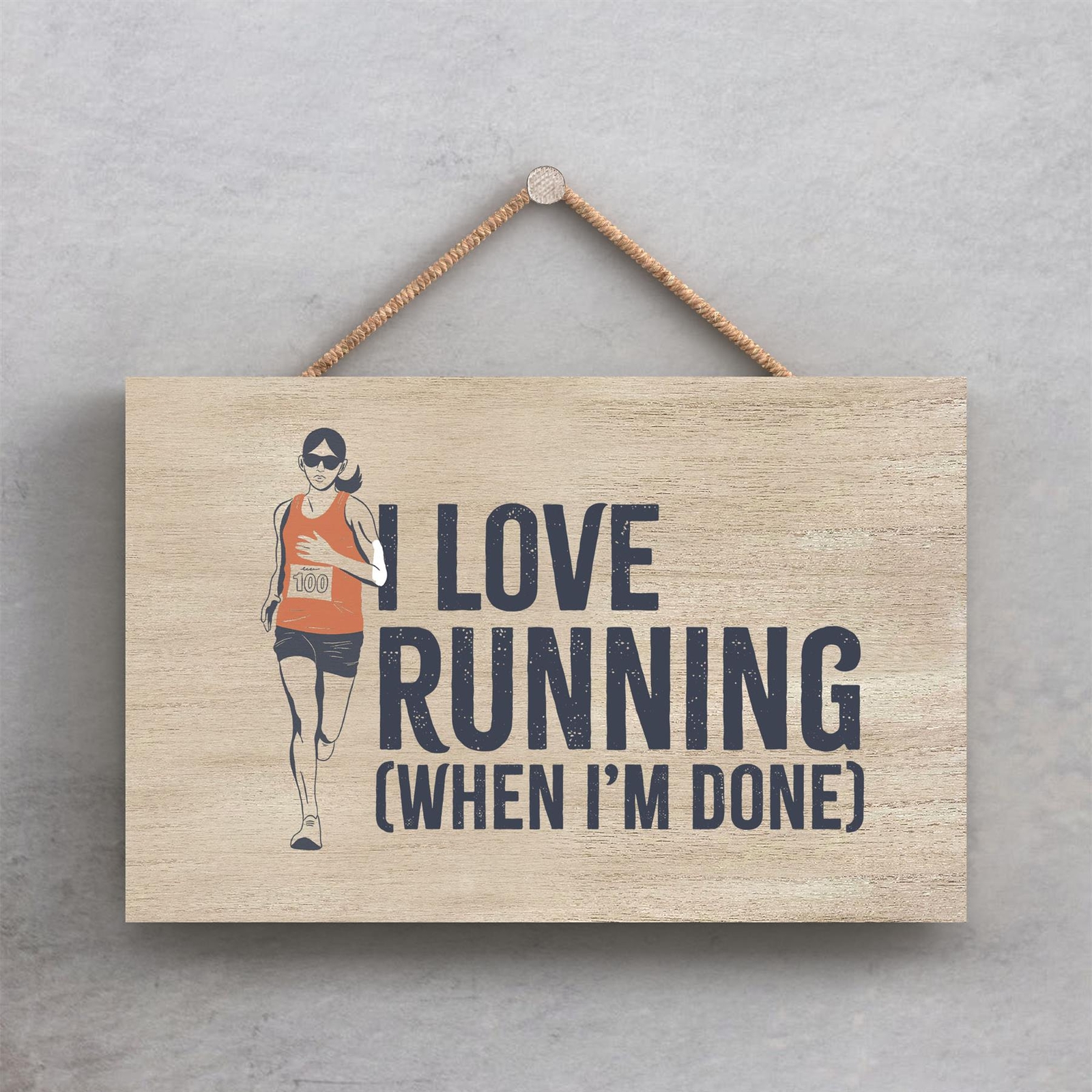 Jog I Love Running Humorous Hobby Typography Wooden Hanging Plaque