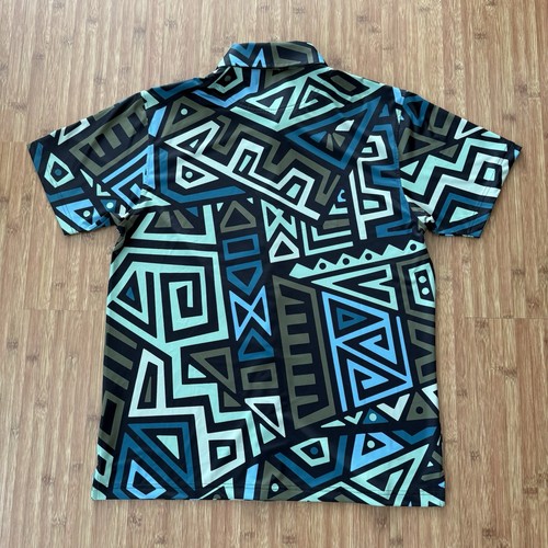 Camicia da golf Five Birdies uomo grande con bottoni stampa blocco hawaiana teal elasticizzata - Foto 9 di 11