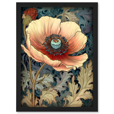 William Morris Stil Pfirsich Anemone Blume Blüte gerahmtes Wandbild Bild Druck A4