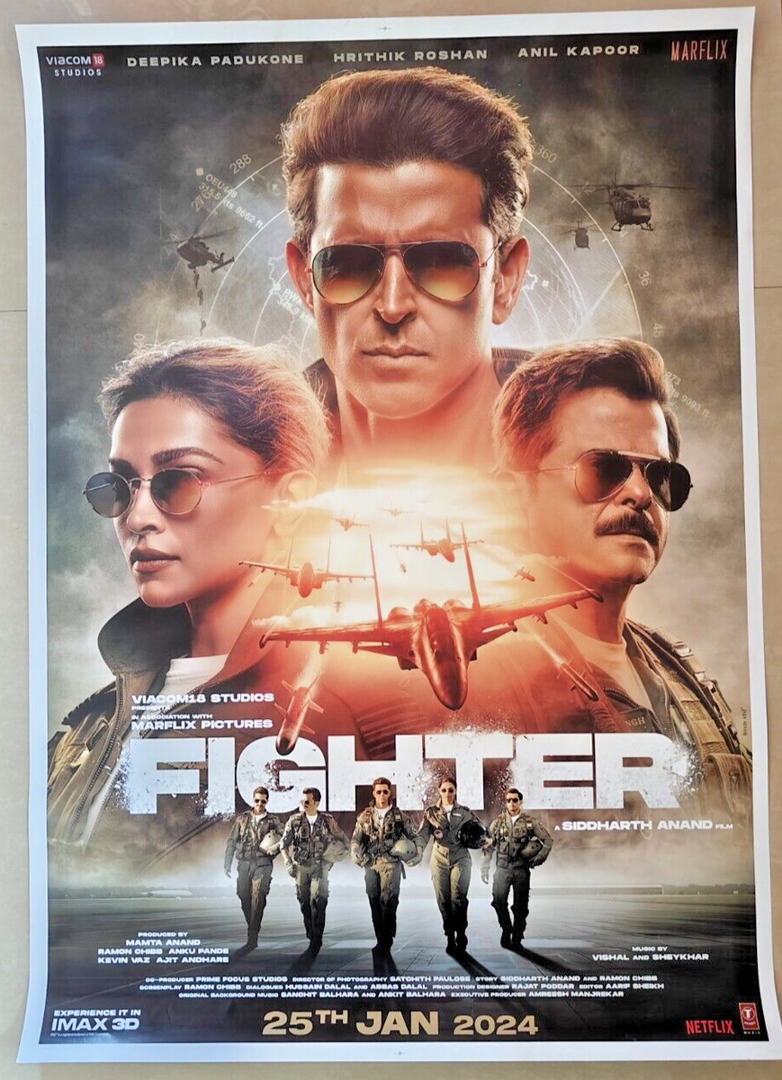 Fighter Bollywood Movie Sided Poster Hrithik Anil Deepika 28X39