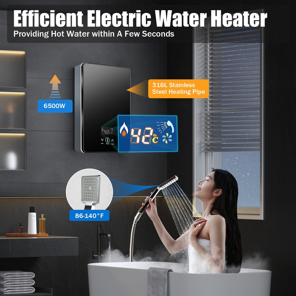 Tankless Instant Electric Hot Water Heater Boiler Bathroom Shower Kit