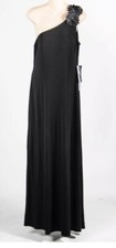 JS Boutique Womens Maxi Dress Black Sequin Flower Stretch One Shoulder 14 New