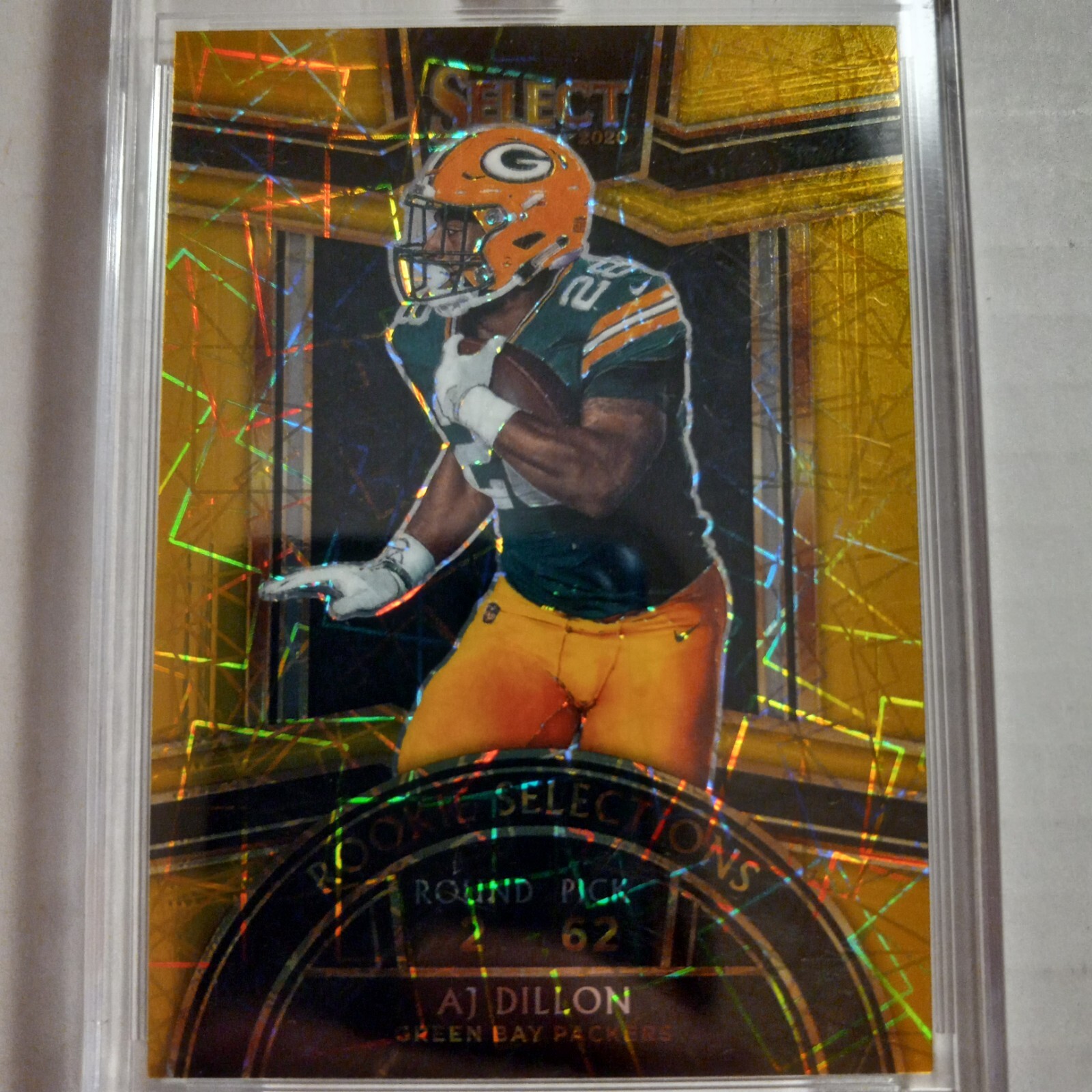 2020 Select Football AJ Dillon Rookie Selections Gold Laser Prizm #03/10
