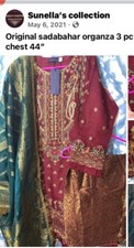 Original Sadabahar pakistani Organza salwar kameez 3pc Size Large 22 Chest