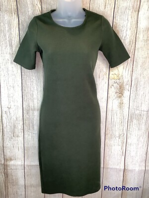 DRESS Size S ~ Forever 21 Dark Green Dress Fitted Waffle Material Midi  Womens | eBay