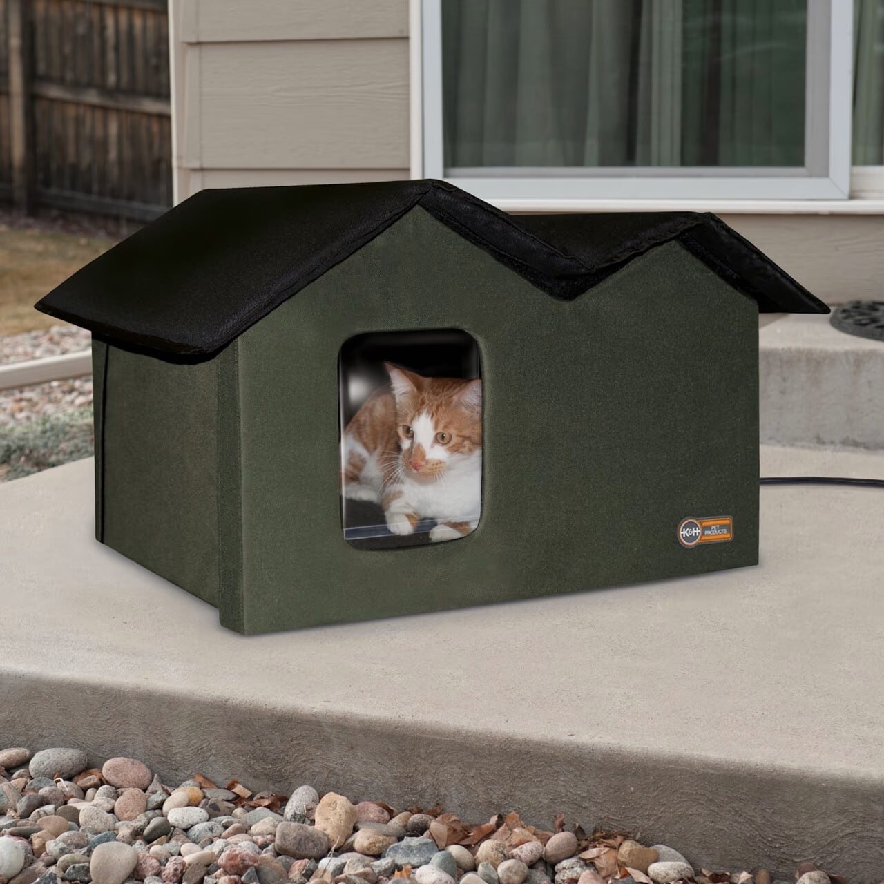 K&H Pet Products Outdoor Heated Kitty House for Cats, ExtraWide Olive
