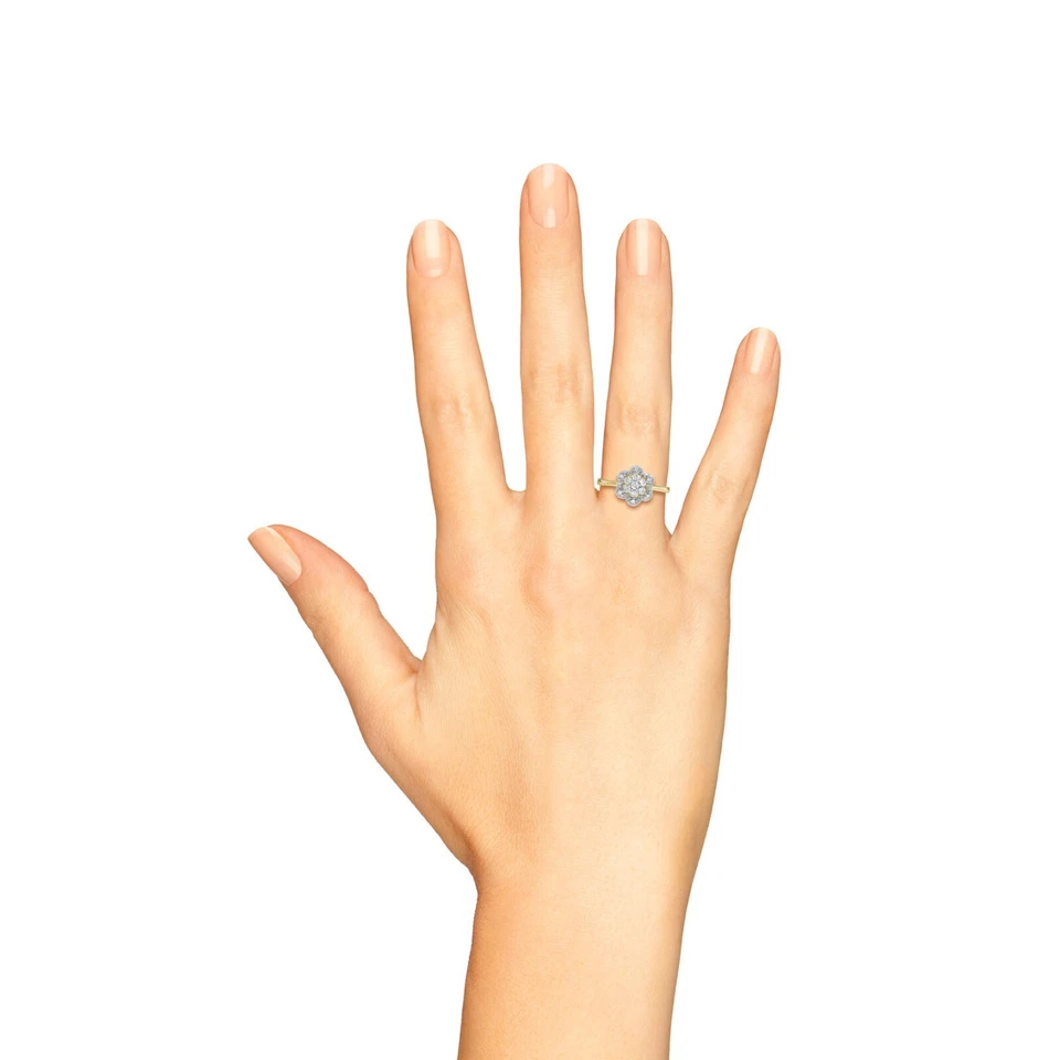 Diamond Vintage Style Floral Cluster Engagement Ring in 14K Two Tone Gold - Image 2 of 4