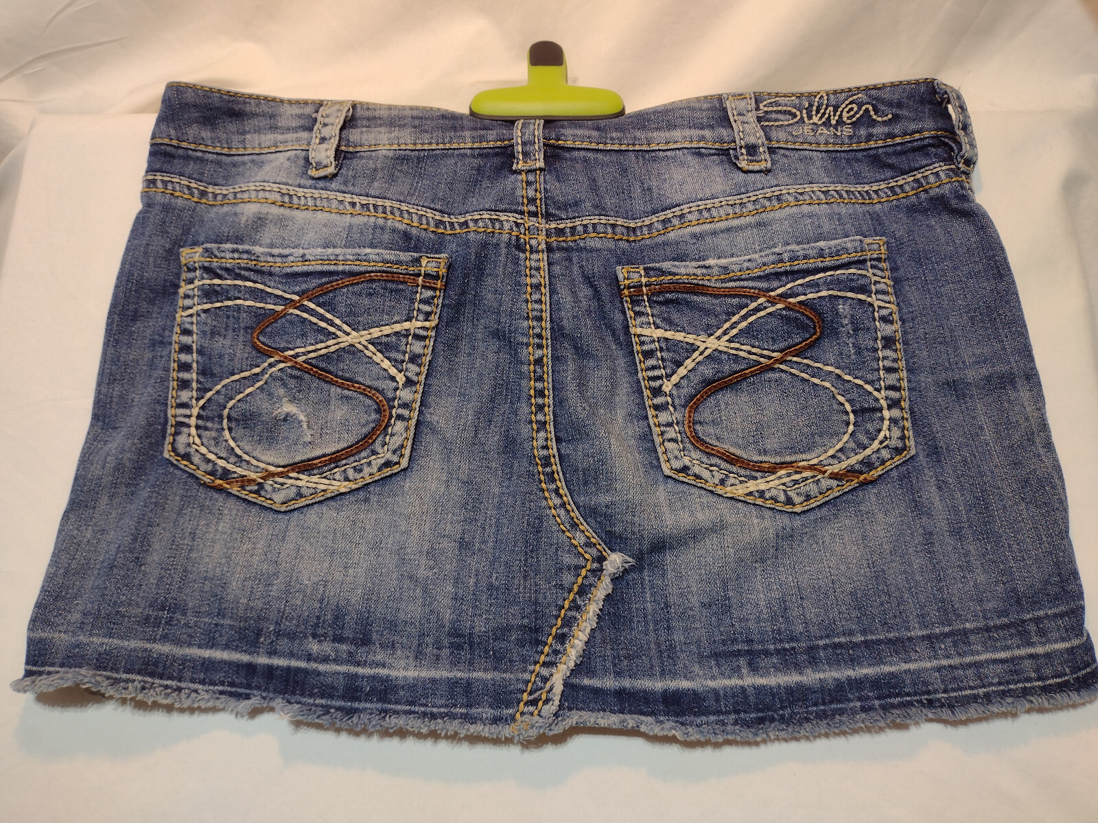 Silver Jeans W32 Francy Mini Skirt Blue Denim Distressed Fray Hem