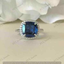 2 Ct Cushion Cut Lab-Created Blue Sapphire Wedding Ring Real 925 Sterling Silver