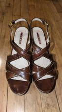 PRADA Charol Cuña Suela Corcho Marrón Mujer Talla 39 US Talla 9