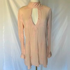 Flynn Skye Boho Cutout Pink Long Sleeve Mini Dress, Size Medium