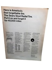 1967 Sears Steel Radial Tire Ad Vintage Automotive Print 40000 Miles