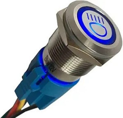 12V 5A 19mm Car Auto Blue LED Light Lamp Main Beam Push Button Stainless Steel M
