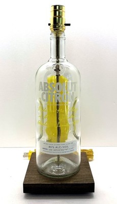 Absolut Citron Vodka 1.75L Liquor Bottle TABLE LAMP Bar Pub Light with Wood Base