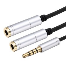 1ft Headphone Splitter, TRS 3.5mm Male to Dual TRS 3.5mm Female Cable, Gray