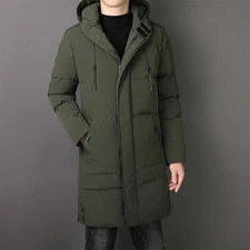 Chic Men's Cotton-padded Jacket Mid-length Casual Hooded Coat Overcoat Outdoor