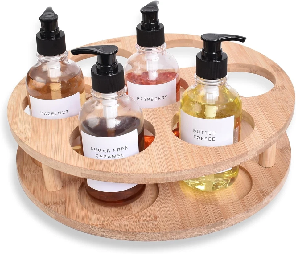 Rotating Syrup Bottle Holder Lazy Susan Organizer + 4 Coffee Stencils - Image 4 of 4